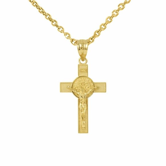 10k Real Gold Small St. Benedict Crucifix Necklace